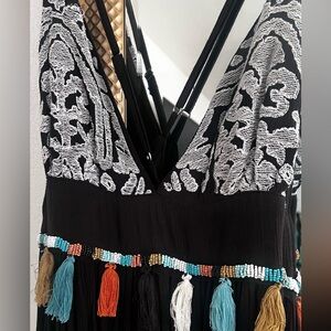 Black RAGA dress beaded waist with tassels
